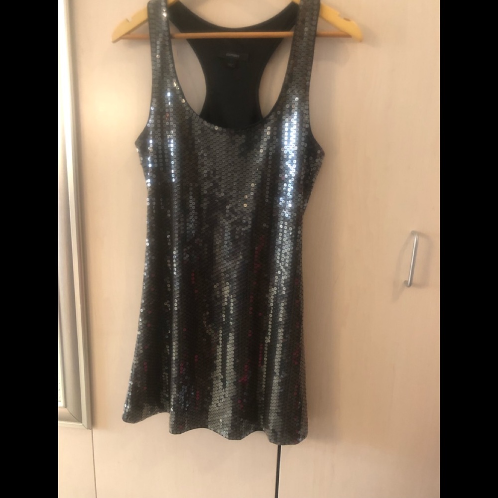 Express Gray Sequin Dress. Racerback Mini Dress. … - image 1